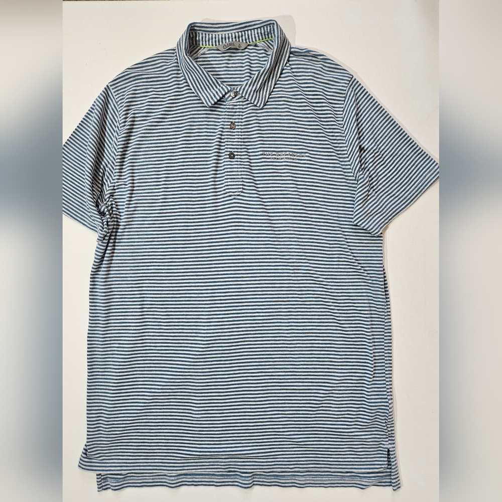 Tasc‎ Performance Polo Shirt Mens XL Blue White Stripe Breakers Palm Beach Logo